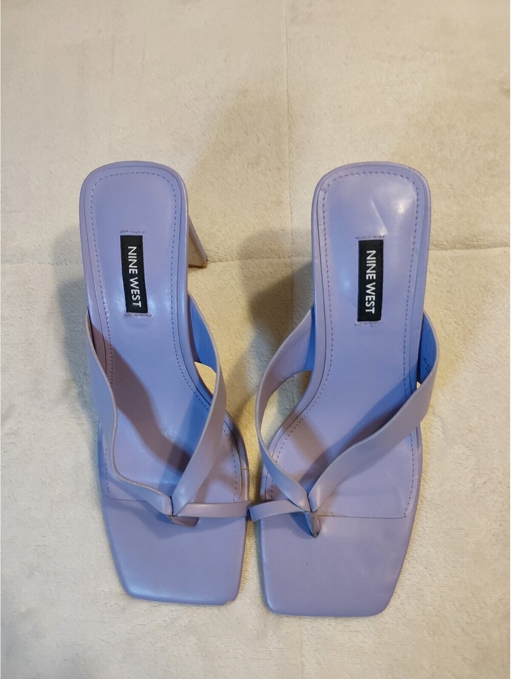 Nine West Lilac Square Toe Thong Heeled Sandals. 130